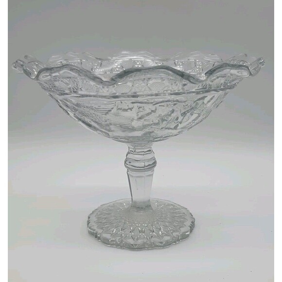 antique EAPG open Ruffled COMPOTE Indiana Glass 157 BIRD AND STRAWBERRY 1916 - Picture 1 of 6